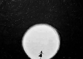 Rysunek wykonany piórkiem "La luna" artystki Adriany Laube