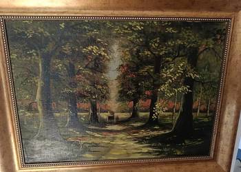 Stary obraz olejny na płótnie "Droga przez park"