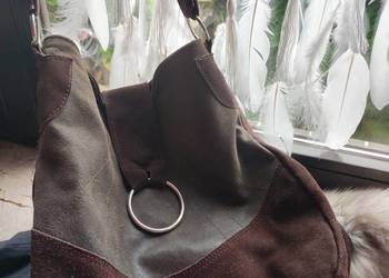 torba włoska  torebka vintage retro prawdziwa skóra skórzana zamsz worek sh