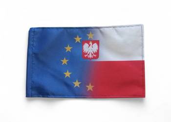 Flaga motocyklowa ,rowerowa auta do masztu z orłem Polska Unia Europejska
