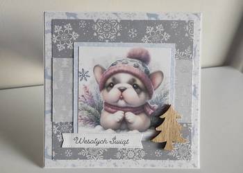 Kartka ręcznie robiona świąteczna bożonarodzeniowa handmade mops