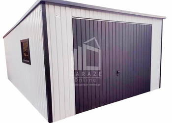 GARAŻ BLASZANY 4m x 5m pion spad tył  Brama uchylna + okno ID185