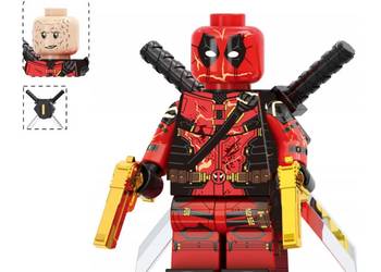 Klocki figurka ludzik DEADPOOL złote pistolety 2-główki 2-miecze podstawka