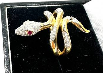 Srebrny pierścionek z wężem! Pozłacany!! Diamenty i rubiny!