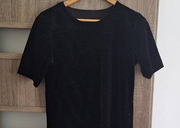 Czarna bluzka w błyszczące kropeczki 42 krótki rękaw top t-shirt