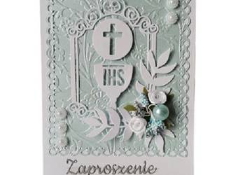 Zaproszenia Komunia Chłopiec Kielich Z Hostią Ramka Ozdobna – B6 – Morski P