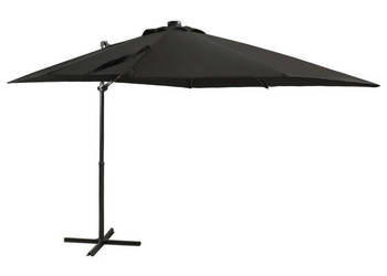 Parasol wiszący z lampkami LED i słupkiem 250 cm czarny WM-312324