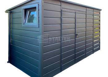 Domek Ogrodowy 3,2×2 Wiata 0,7×2 Brama Okno Antracyt Rynny ST221