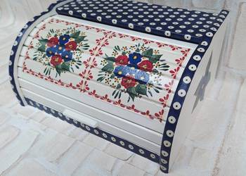 Chlebak z drewna bukowego decoupage Bolesławiec maki