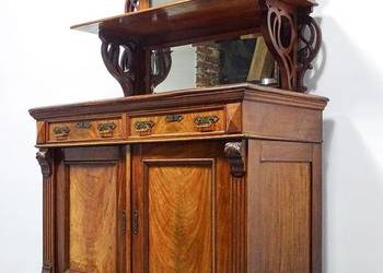 Drewniana Komoda z nadstawką Kredens EKLEKTYCZNY Orzech LUSTRA PÓŁKI ANTYK