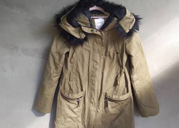 khaki kurtka parka Mango xs futerko wiązana w pasie