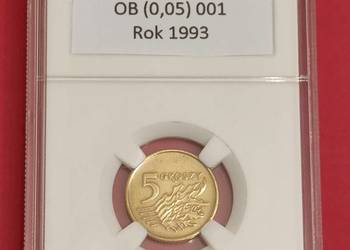 5 groszy 1993r. W slabie.