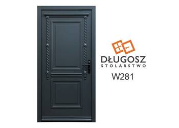 Drzwi DŁUGOSZ zewnętrzne drewniane wejściowe retro RAL 7016 antracyt GOTOWE