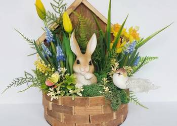 Stroik Wielkanocny z Zajączkiem Dekoracja Wielkanoc Handmade Wiosna
