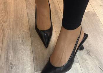 (40) Czarne czółenka wieczorowe z odkrytą Pięta, nowe