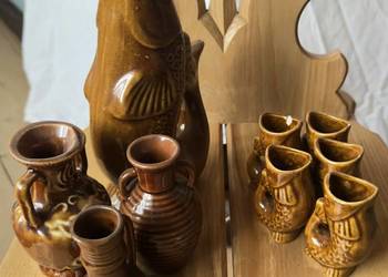 Karafka, 5 kieliszków i wazony RYBA POŁONNE PRL