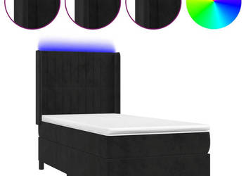 Łóżko z Materacem Kontynentalne Czarne Aksamit LED 90x190 cm WM-3139657