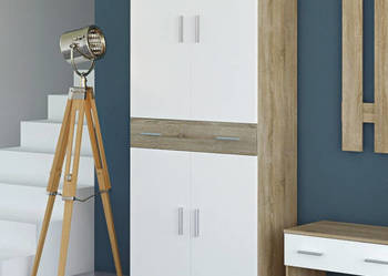 Nowa szafa 4D z szufladą 90x198x40 (dąb sonoma+biały mat)