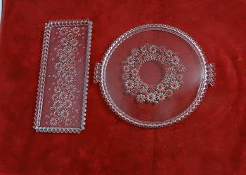 Komplet szklanych patera i tacy PRL – Kwiaty / Stokrotki – Vintage