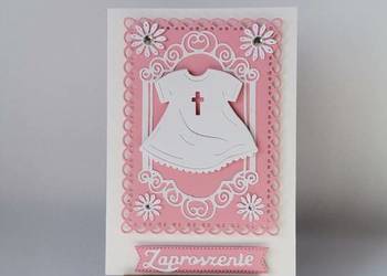 ZAPROSZENIA CHRZEST ŚWIĘTY DZIEWCZYNKA – SZATKA C6 BIEL – RÓŻ