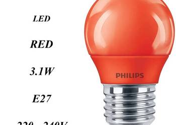Żarówka LED Red Philips 3.1W E27 230V Kolorowa kula Party czerwona+