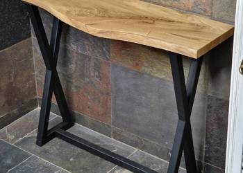 Konsola loft BLAT DĘBOWY NA WYMIAR naturalna krawędź stal mal. PROSZKOWO