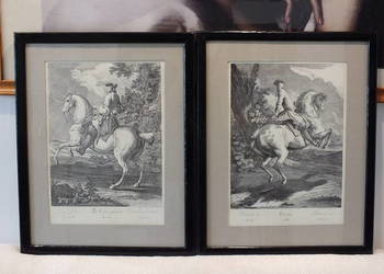 Johann Elias Ridinger Zestaw 2 miedziorytów (1734) Jeździectwo