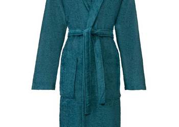 SZLAFROK damski męski unisex z paskiem kieszeniami gruby miękki TURKUSOWY M