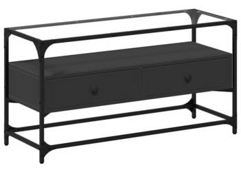 Szafka pod TV ze szklanym blatem czarna 98x35x51 cm WM-846064