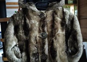 Futro dla dziewczynki, futerko, płaszczyk zimowy z kapturem, r. 104/4 lata,