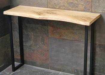 Konsola loft BLAT DĘBOWY NA WYMIAR naturalna krawędź stal mal. PROSZKOWO