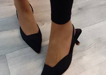 (41) Czarne czółenka wieczorowe z odkrytą piętą, NOWE