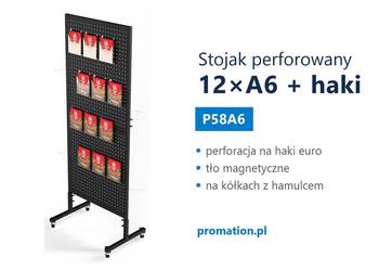 Mobilny stojak perforowany 12xA6/DL P58A6 – uklad 4x3 z topperem