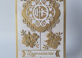 ZAPROSZENIA KOMUNIA UNIWERSALNE IHS W KWIATACH B6 ZŁOTO - ECRI