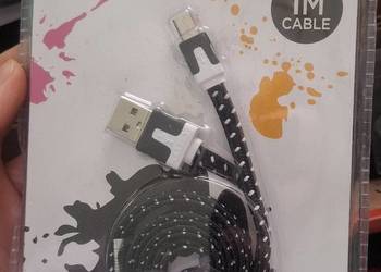Nowy kabel Micro USB - 1m - pleciony, czarno-biały