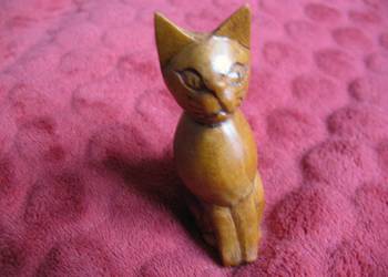 Kot - kotek posążek - Stara Figurka - twarde drewno - 9 x 3 x 4 cm