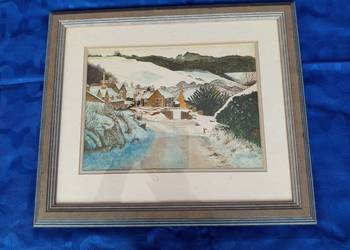 Angielski zimowy pejzaż z miasta Rothwell Northaust  rama drewno z 1996 r.