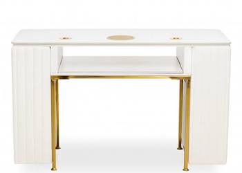Biurko kosmetyczne z otworem na pochłaniacz biało-złote 130 x 45 x 78 AFIN…