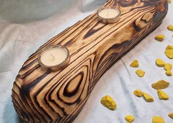 Świecznik Shou Sugi Ban drewno świerkowe naturalne, Inga No. 3