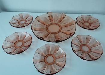 Stara nieużywana patera i talerzyki 1+5 szkło Art Deco