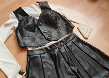 Zestaw kamizelka + spódnico spodenki + bluzka ecru NOWY bez metki