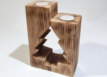 Drewniany Świecznik Świąteczy Choinka