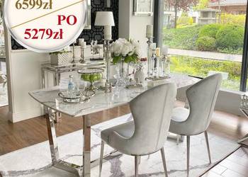 Stół srebrny glamour z marmurowym blatem