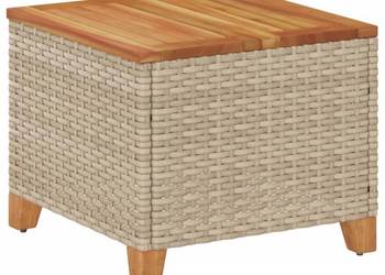 vidaXL Stolik ogrodowy, beżowy, 45x45x37 cm, polirattan i akacja(SKU:366327