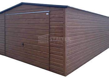 Garaż blaszany 4x5m - brama uchylna drewnopodobny - dach ST244