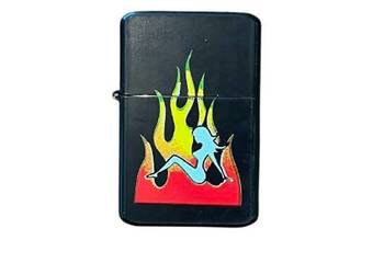 Czarna Zapalniczka Benzynowa Dziewczyna Siedząca w Neonowym Ogniu Atomic