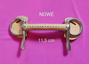 NOWE wędzidło oliwkowe pokryte skórą, proste z półwąsami ProSteel  11,5 cm