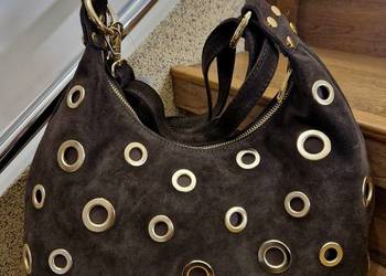 Torebka Vera Pelle,  100 % skóra naturalna,  czekolada, złote kółeczka, A5