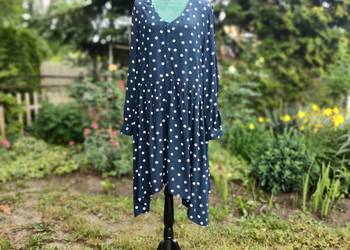 Sukienka C&A Clockhouse 44 XXL granatowa w białe kropki groszki wiskoza mid Sukienka C&A Clockhouse 44 XXL granatowa w białe kropki groszki wiskoza mid