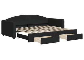 Sofa rozsuwana z szufladami czarna tkanina 90x200 cm WM-3197226